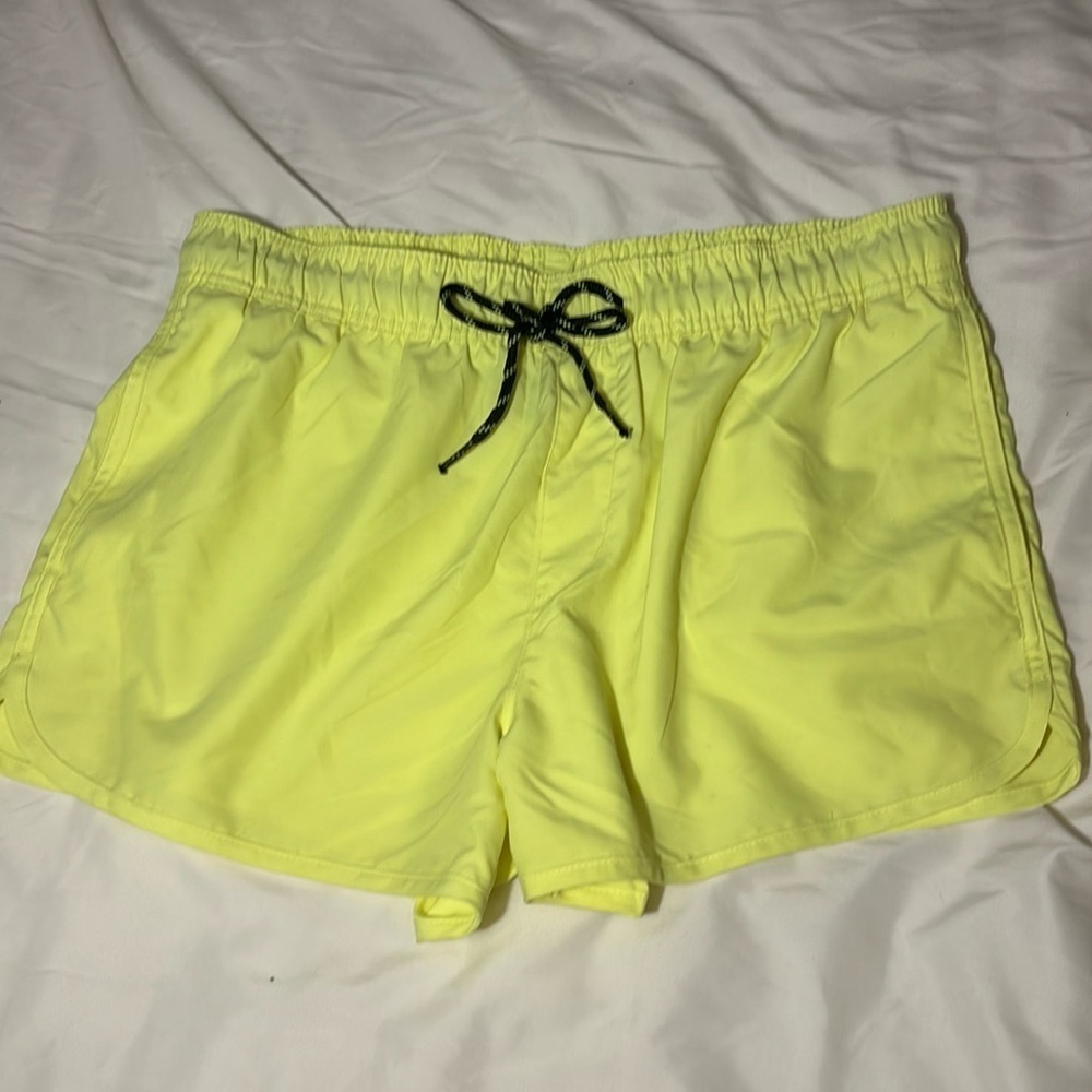 H&M Neon Yellow Swim Shorts with Black Drawstring